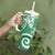 Polynesia Tumbler With Handle Green Tribal Turtle Floral Pattern