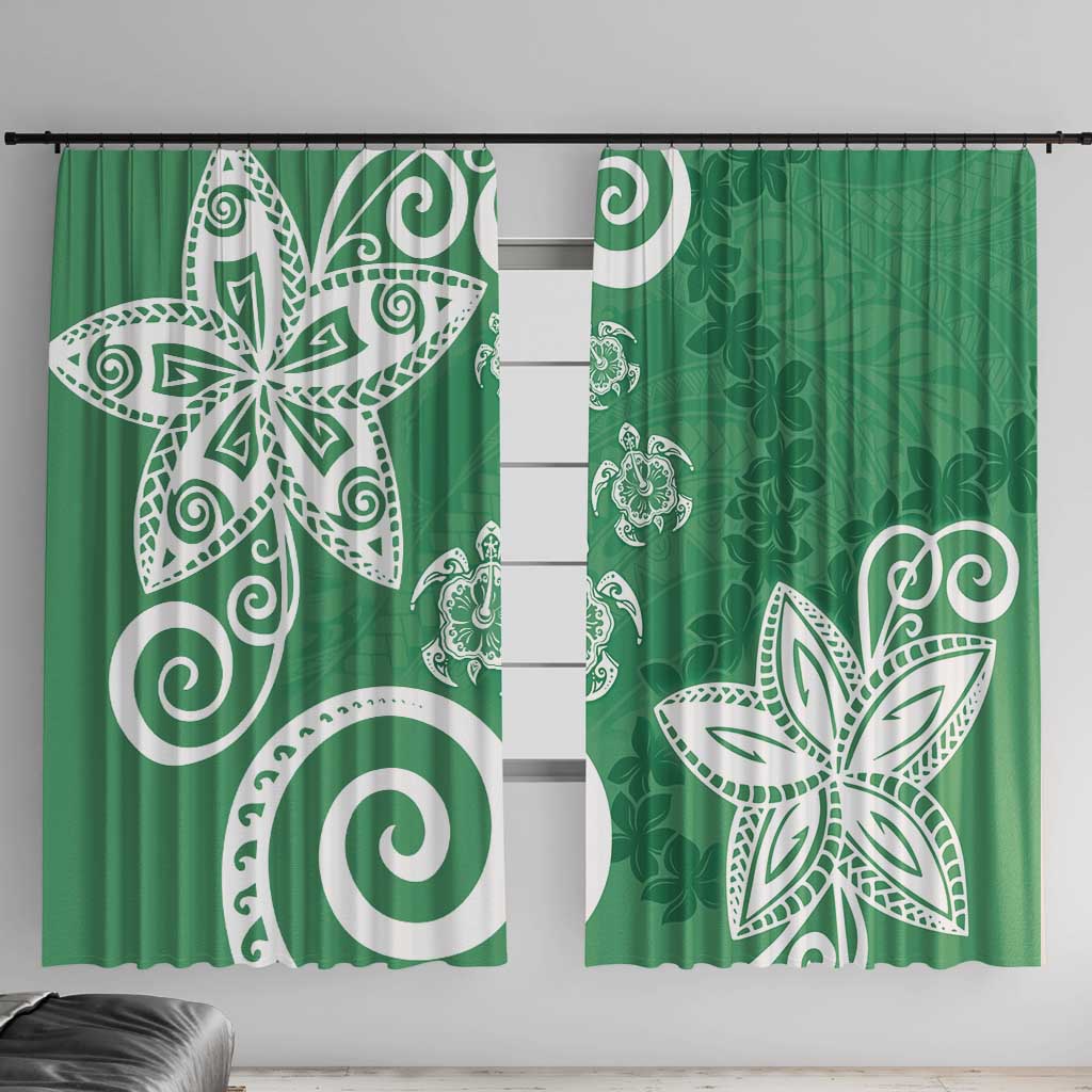 Polynesia Window Curtain Green Tribal Turtle Floral Pattern LT05 With Hooks Green - Polynesian Pride