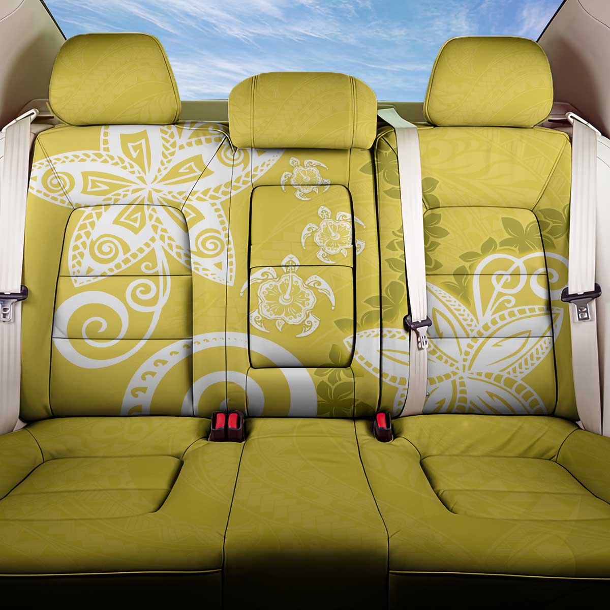 Polynesia Back Car Seat Cover Yellow Tribal Turtle Floral Pattern LT05 One Size Yellow - Polynesian Pride