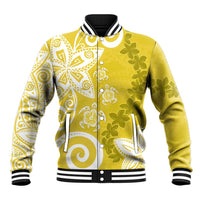 Polynesia Baseball Jacket Yellow Tribal Turtle Floral Pattern