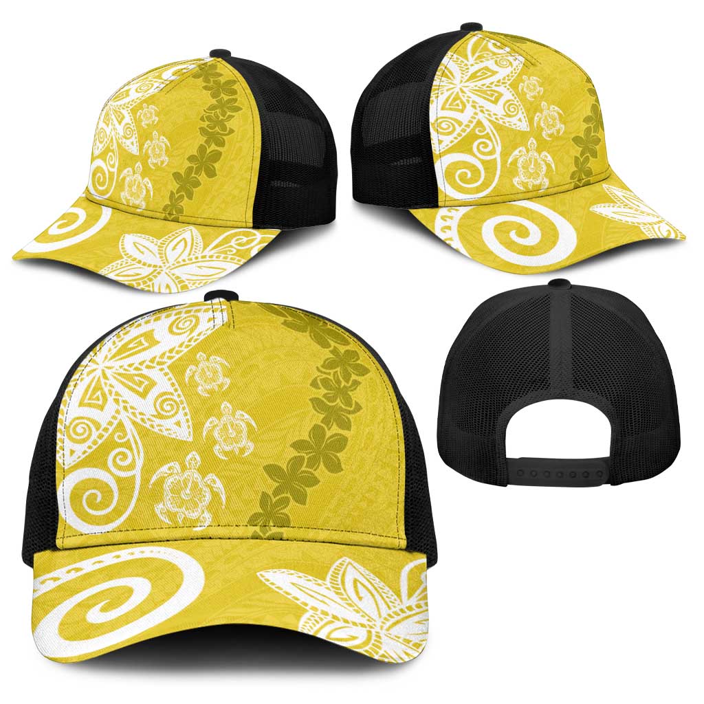 Polynesia Baseball Net Cap Yellow Tribal Turtle Floral Pattern LT05 - Polynesian Pride