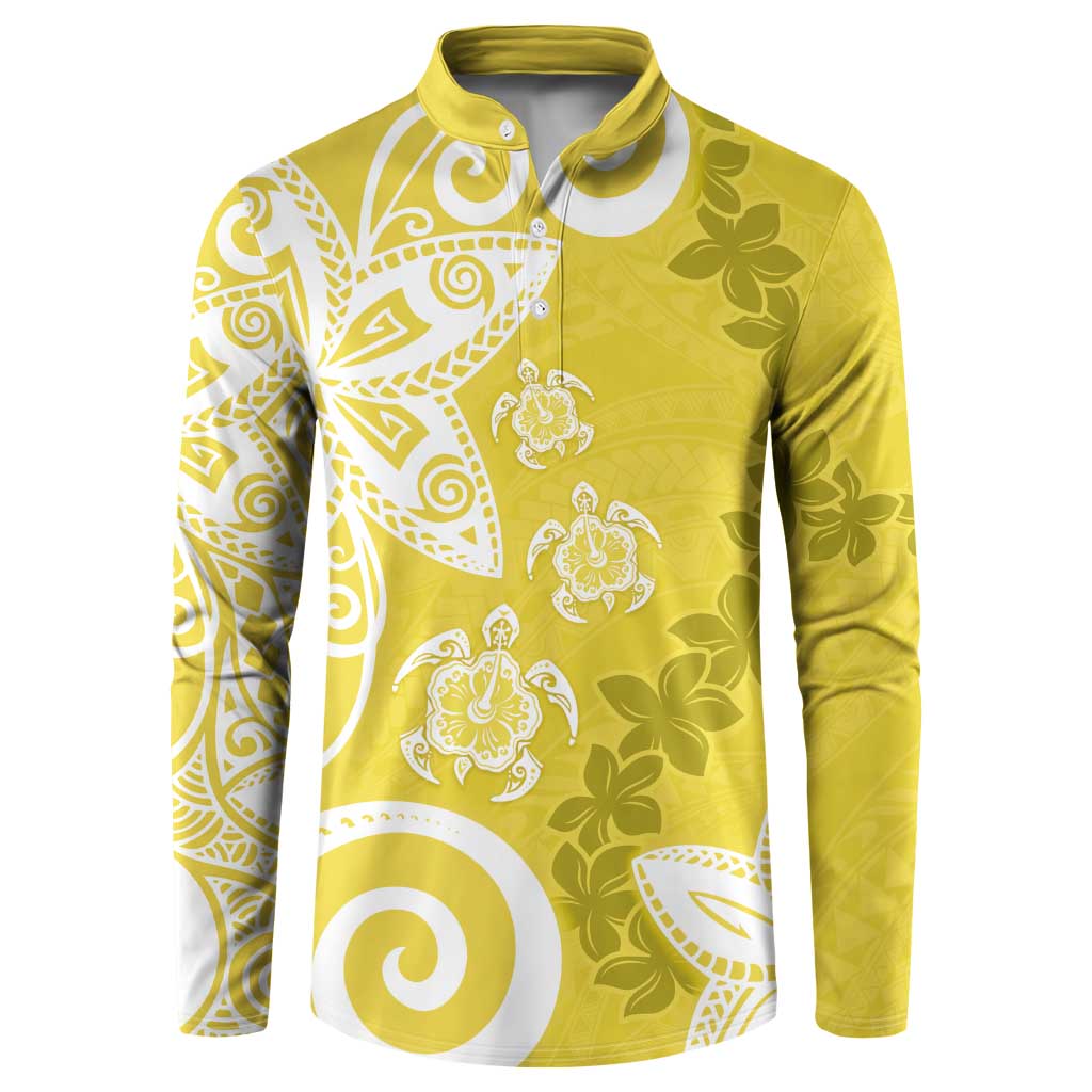 Polynesia Button Sweatshirt Yellow Tribal Turtle Floral Pattern LT05 Yellow - Polynesian Pride