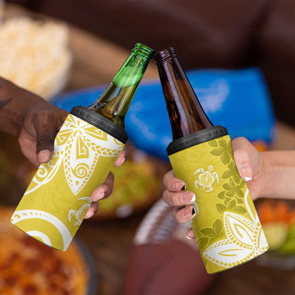 Polynesia 4 in 1 Can Cooler Tumbler Yellow Tribal Turtle Floral Pattern