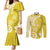 Polynesia Couples Matching Mermaid Dress and Long Sleeve Button Shirt Yellow Tribal Turtle Floral Pattern