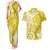 Polynesia Couples Matching Tank Maxi Dress and Hawaiian Shirt Yellow Tribal Turtle Floral Pattern