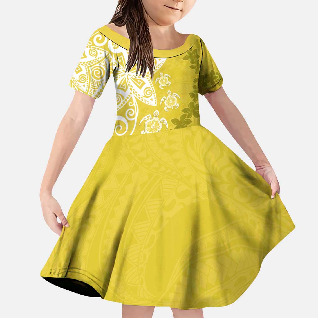 Polynesia Family Matching Mermaid Dress and Hawaiian Shirt Yellow Tribal Turtle Floral Pattern