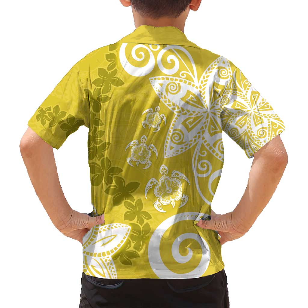 Polynesia Family Matching Off Shoulder Short Dress and Hawaiian Shirt Yellow Tribal Turtle Floral Pattern LT05 - Polynesian Pride