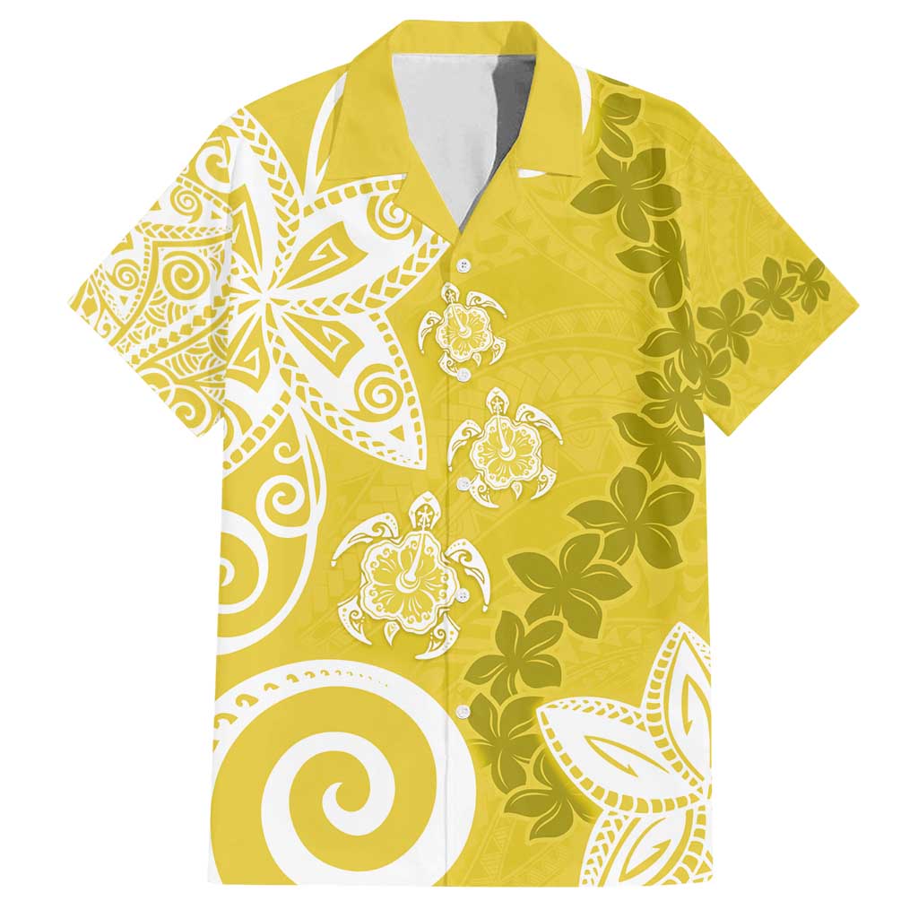Polynesia Family Matching Off Shoulder Short Dress and Hawaiian Shirt Yellow Tribal Turtle Floral Pattern LT05 Dad's Shirt - Short Sleeve Yellow - Polynesian Pride