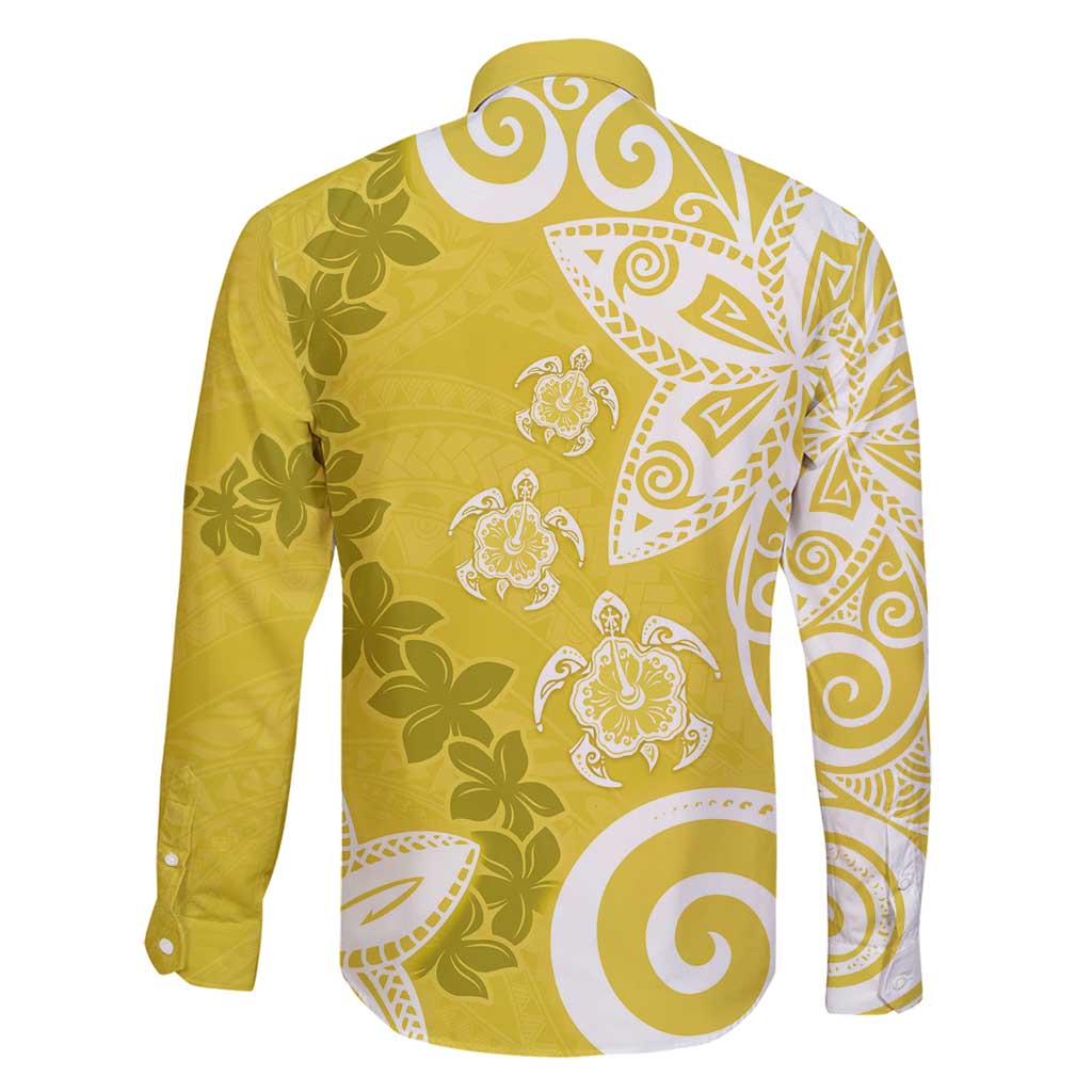 Polynesia Family Matching Tank Maxi Dress and Hawaiian Shirt Yellow Tribal Turtle Floral Pattern