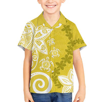 Polynesia Family Matching Tank Maxi Dress and Hawaiian Shirt Yellow Tribal Turtle Floral Pattern