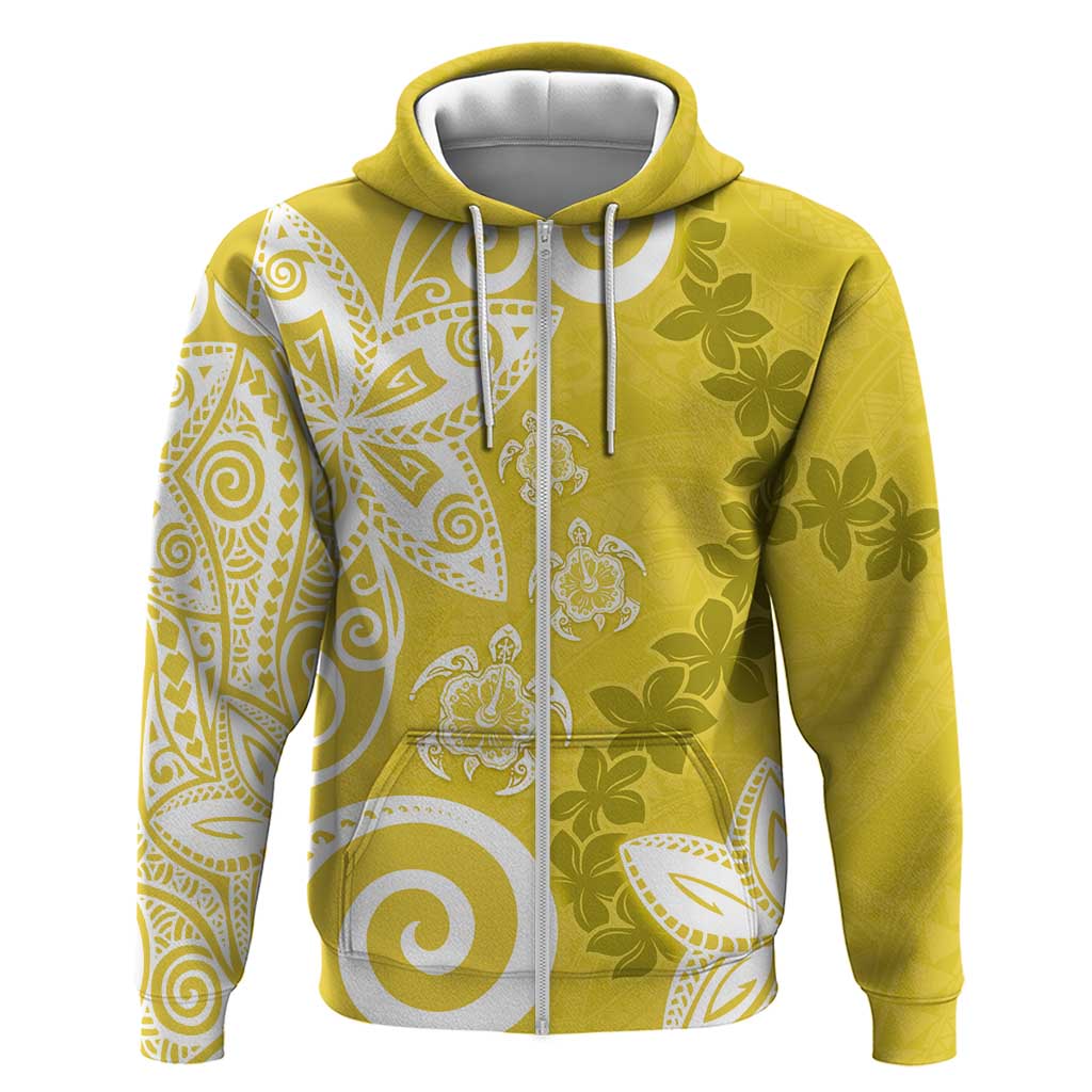 Polynesia Hoodie Yellow Tribal Turtle Floral Pattern LT05 Zip Hoodie Yellow - Polynesian Pride