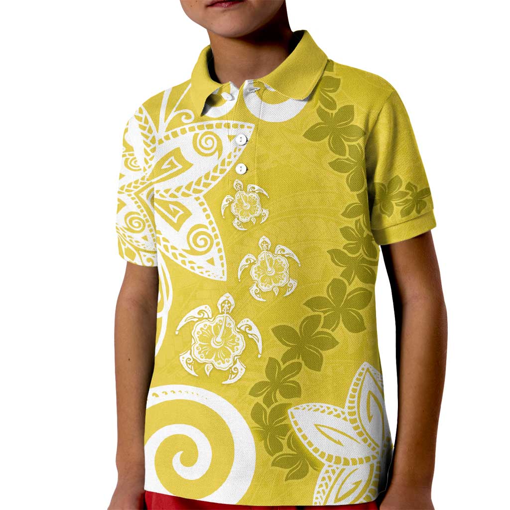 Polynesia Kid Polo Shirt Yellow Tribal Turtle Floral Pattern