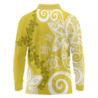Polynesia Long Sleeve Polo Shirt Yellow Tribal Turtle Floral Pattern