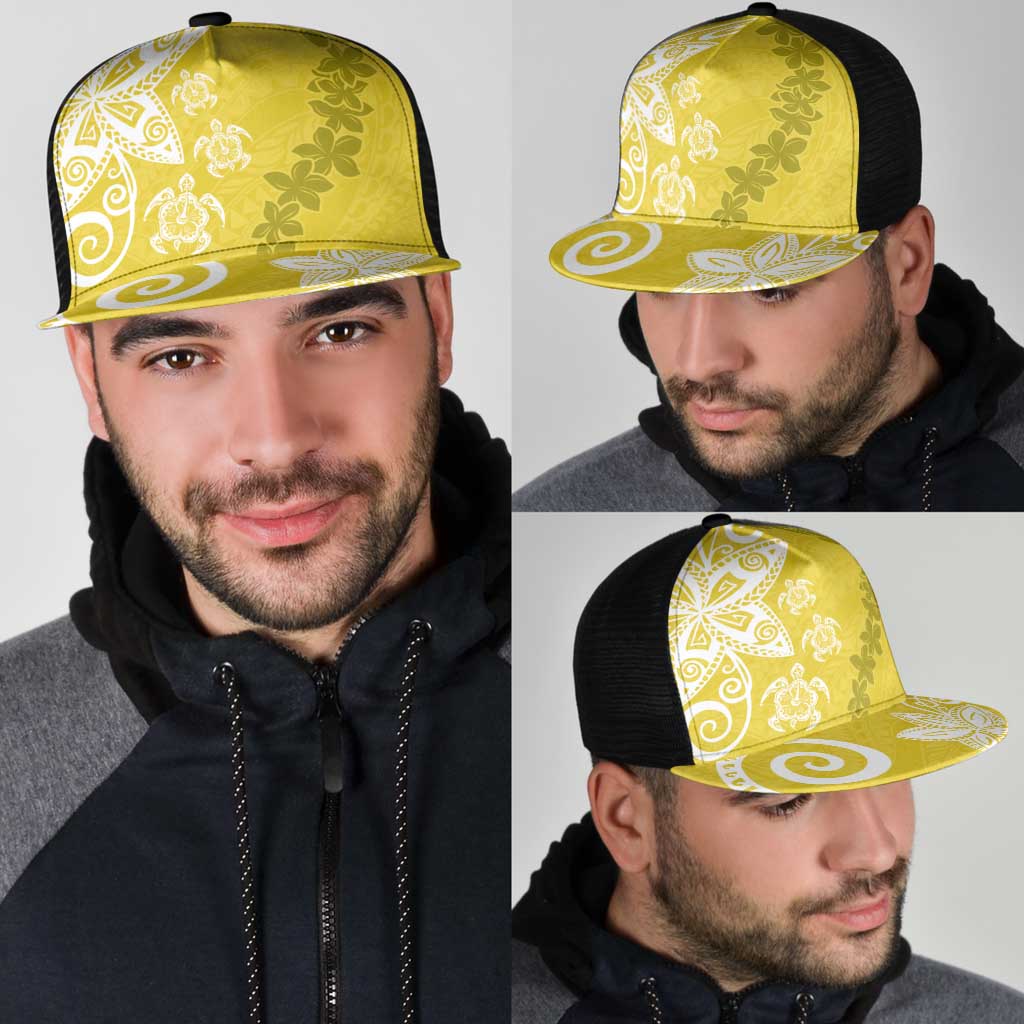 Polynesia Mesh Trucker Cap Yellow Tribal Turtle Floral Pattern - Polynesian Pride