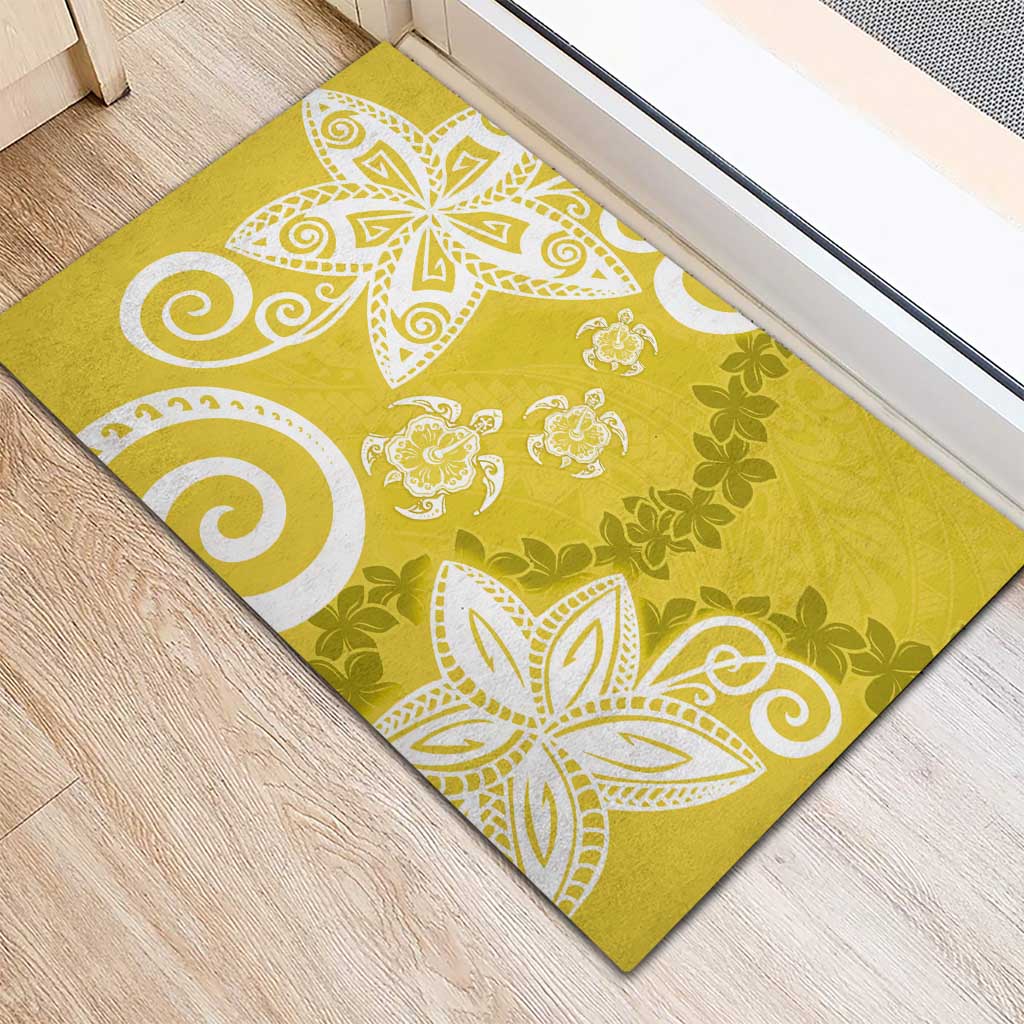 Polynesia Rubber Doormat Yellow Tribal Turtle Floral Pattern