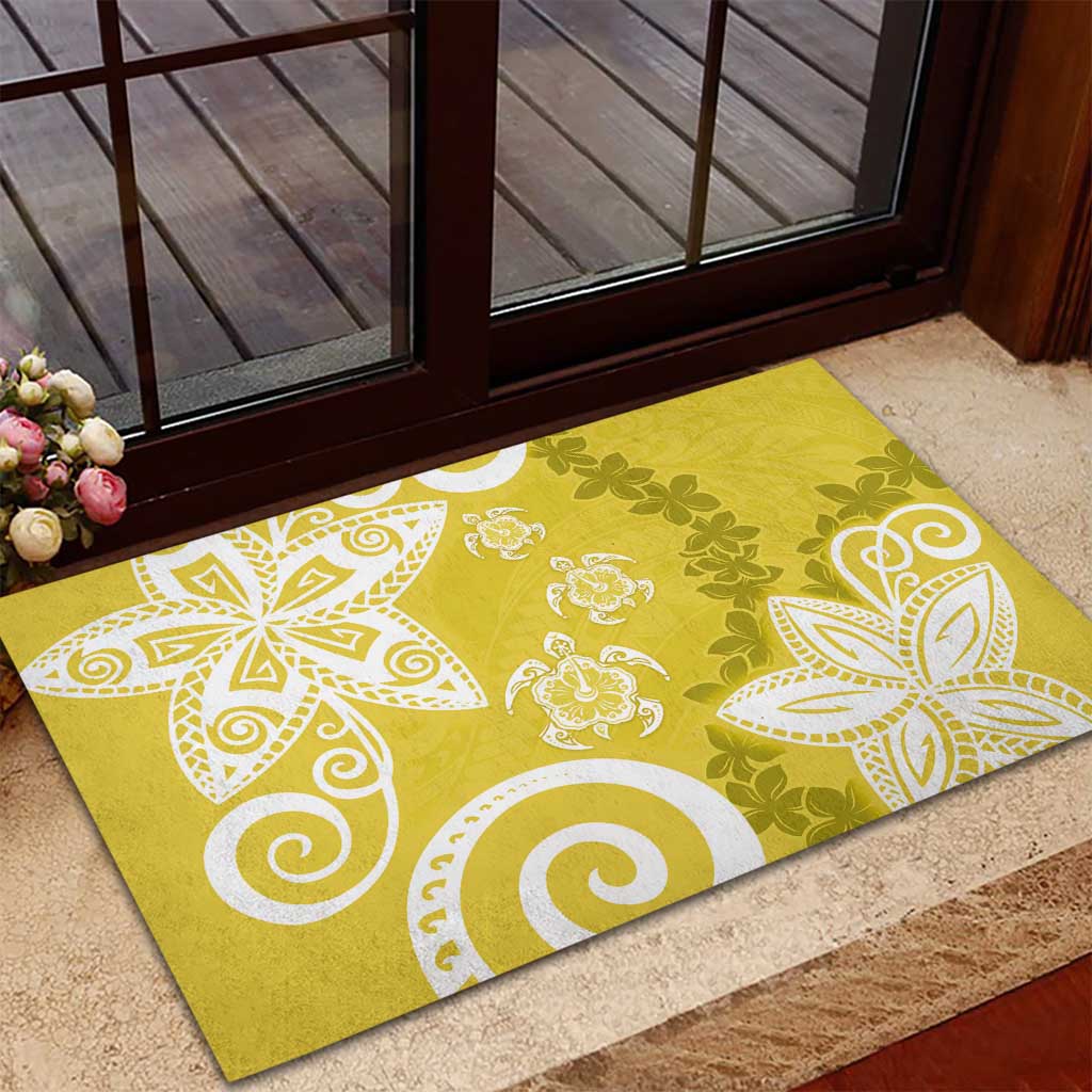 Polynesia Rubber Doormat Yellow Tribal Turtle Floral Pattern