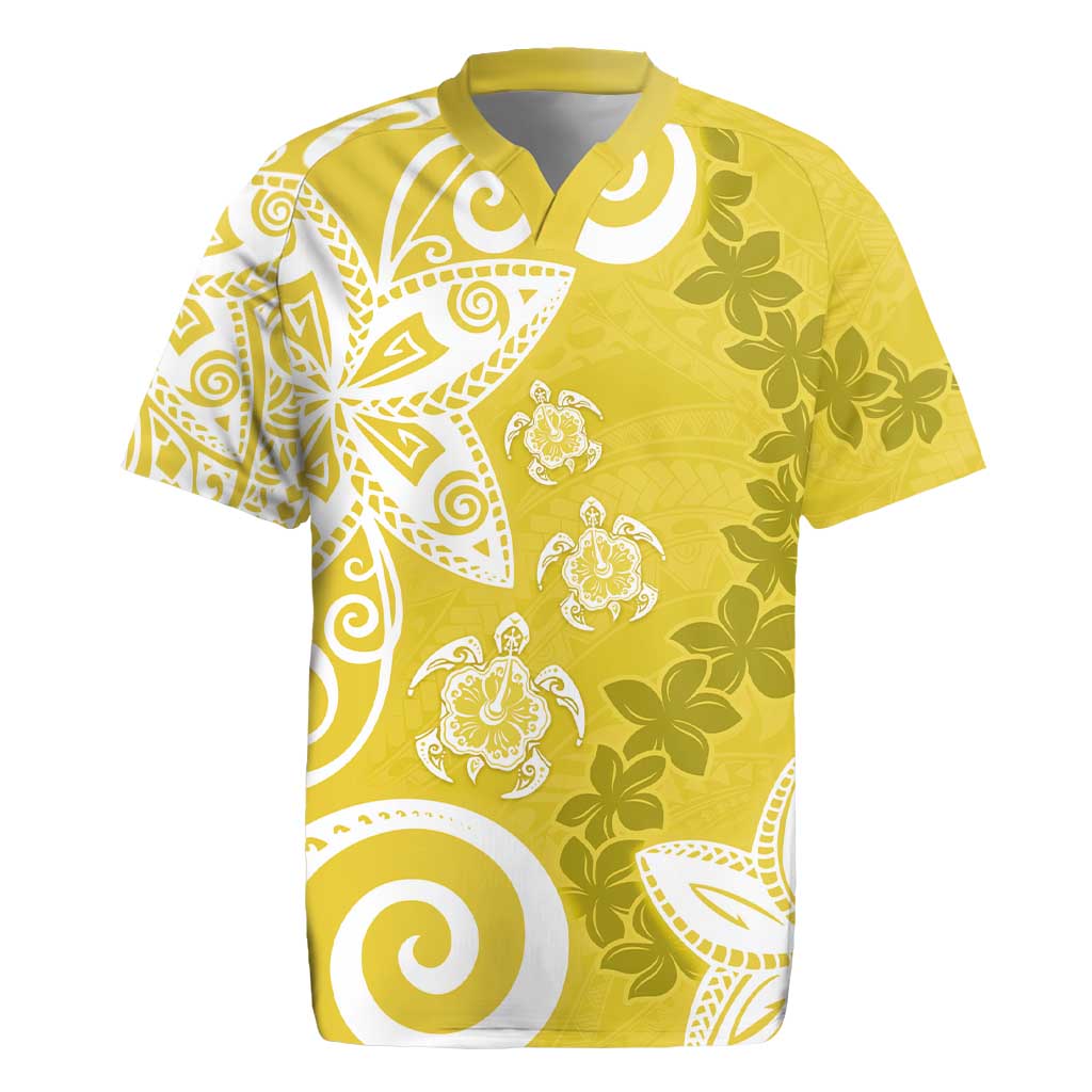 Polynesia Rugby Jersey Yellow Tribal Turtle Floral Pattern LT05 Yellow - Polynesian Pride