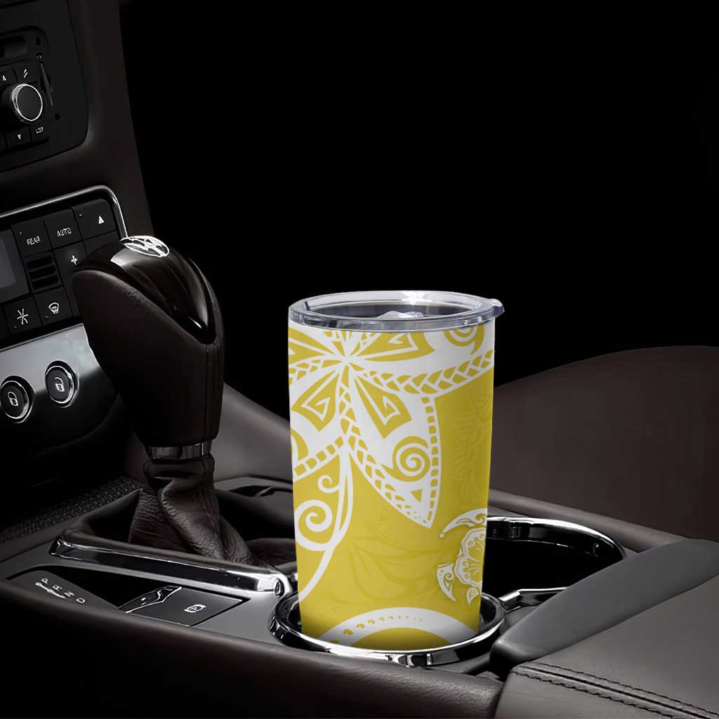Polynesia Tumbler Cup Yellow Tribal Turtle Floral Pattern