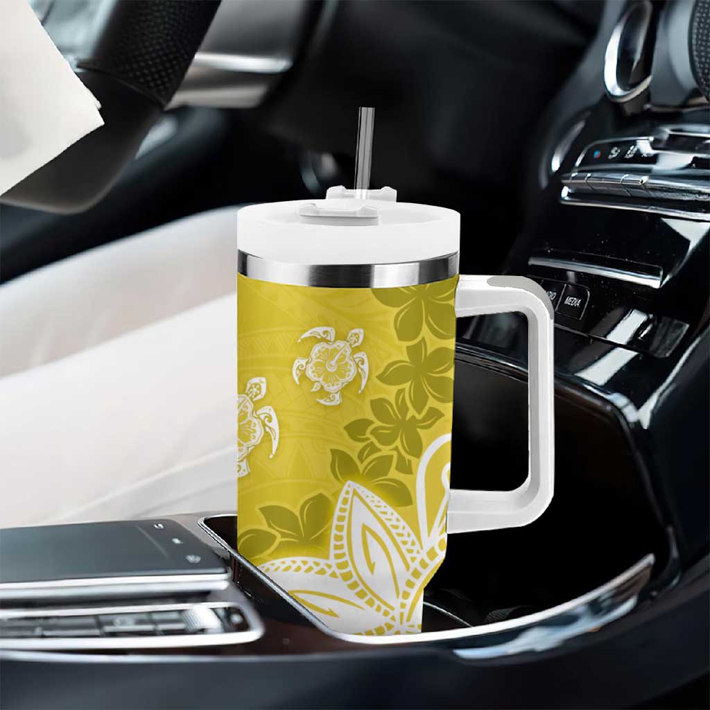 Polynesia Tumbler With Handle Yellow Tribal Turtle Floral Pattern