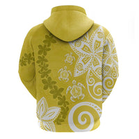 Polynesia Zip Hoodie Yellow Tribal Turtle Floral Pattern