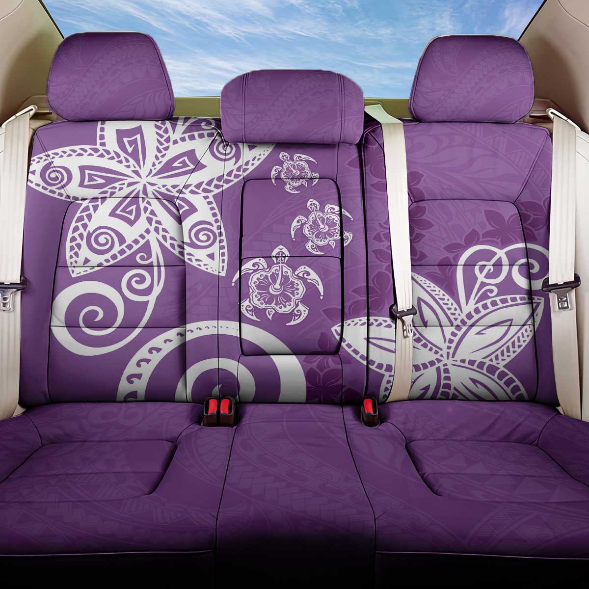 Polynesia Back Car Seat Cover Purple Tribal Turtle Floral Pattern LT05 One Size Purple - Polynesian Pride