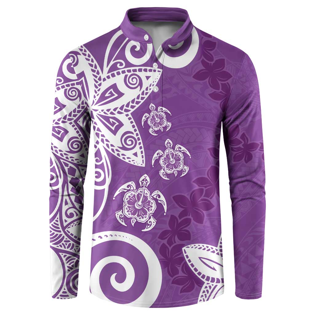 Polynesia Button Sweatshirt Purple Tribal Turtle Floral Pattern LT05 Purple - Polynesian Pride