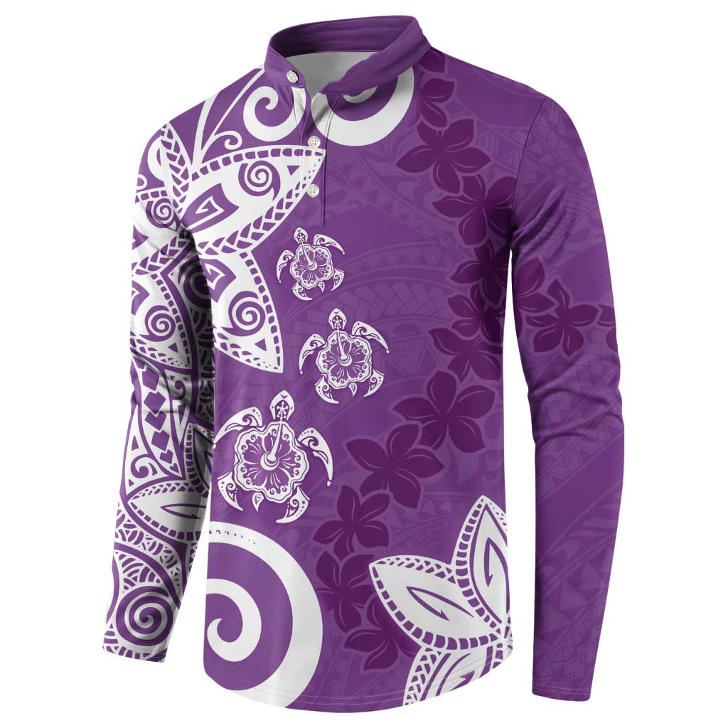 Polynesia Button Sweatshirt Purple Tribal Turtle Floral Pattern
