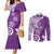 Polynesia Couples Matching Mermaid Dress and Long Sleeve Button Shirt Purple Tribal Turtle Floral Pattern