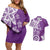 Polynesia Couples Matching Off Shoulder Short Dress and Hawaiian Shirt Purple Tribal Turtle Floral Pattern