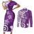 Polynesia Couples Matching Short Sleeve Bodycon Dress and Long Sleeve Button Shirt Purple Tribal Turtle Floral Pattern