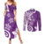 Polynesia Couples Matching Summer Maxi Dress and Long Sleeve Button Shirt Purple Tribal Turtle Floral Pattern