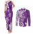 Polynesia Couples Matching Tank Maxi Dress and Long Sleeve Button Shirt Purple Tribal Turtle Floral Pattern