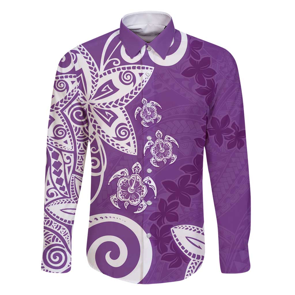 Polynesia Family Matching Off Shoulder Maxi Dress and Hawaiian Shirt Purple Tribal Turtle Floral Pattern