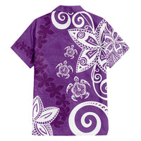 Polynesia Family Matching Short Sleeve Bodycon Dress and Hawaiian Shirt Purple Tribal Turtle Floral Pattern
