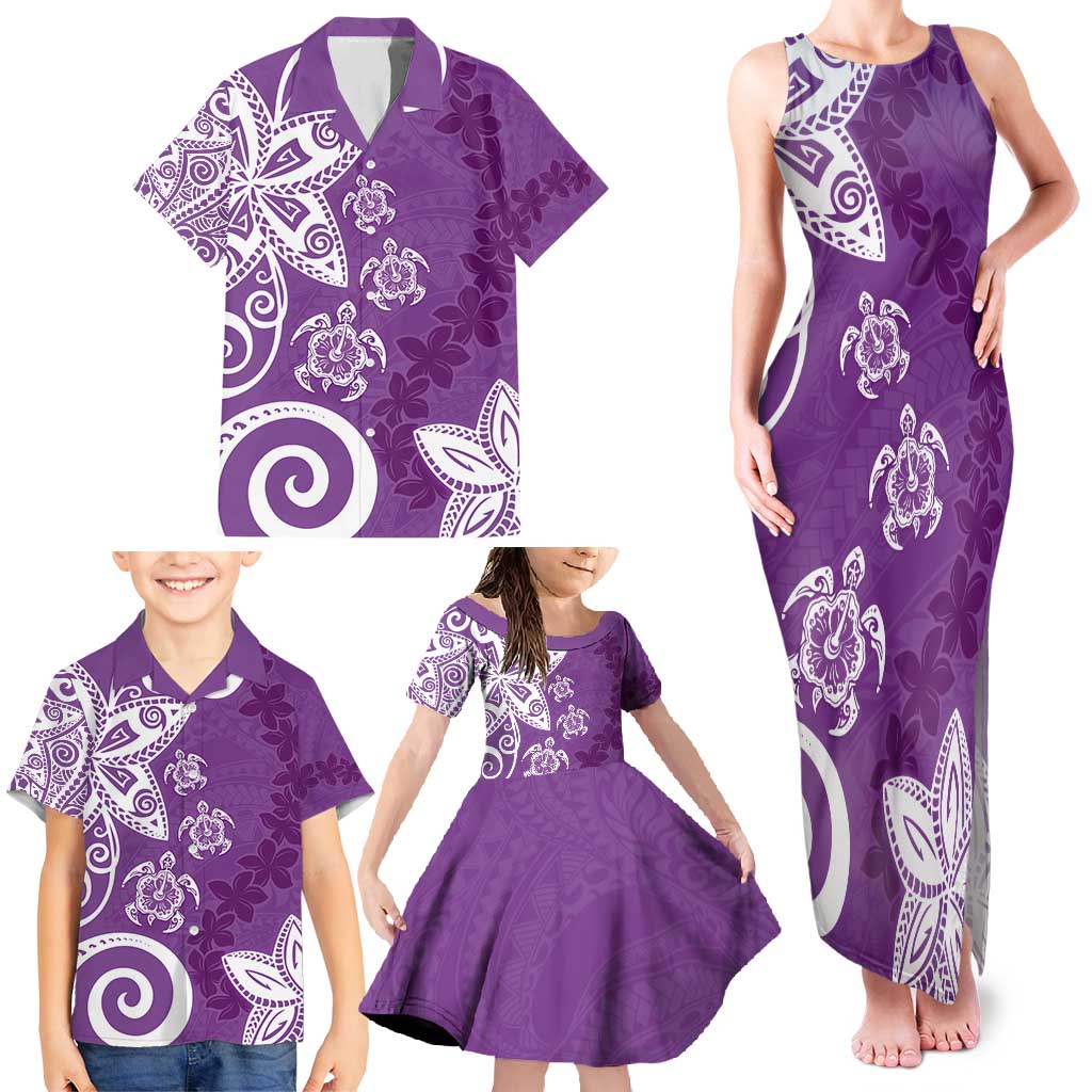 Polynesia Family Matching Tank Maxi Dress and Hawaiian Shirt Purple Tribal Turtle Floral Pattern LT05 - Polynesian Pride