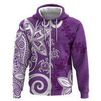 Polynesia Hoodie Purple Tribal Turtle Floral Pattern LT05 Zip Hoodie Purple - Polynesian Pride