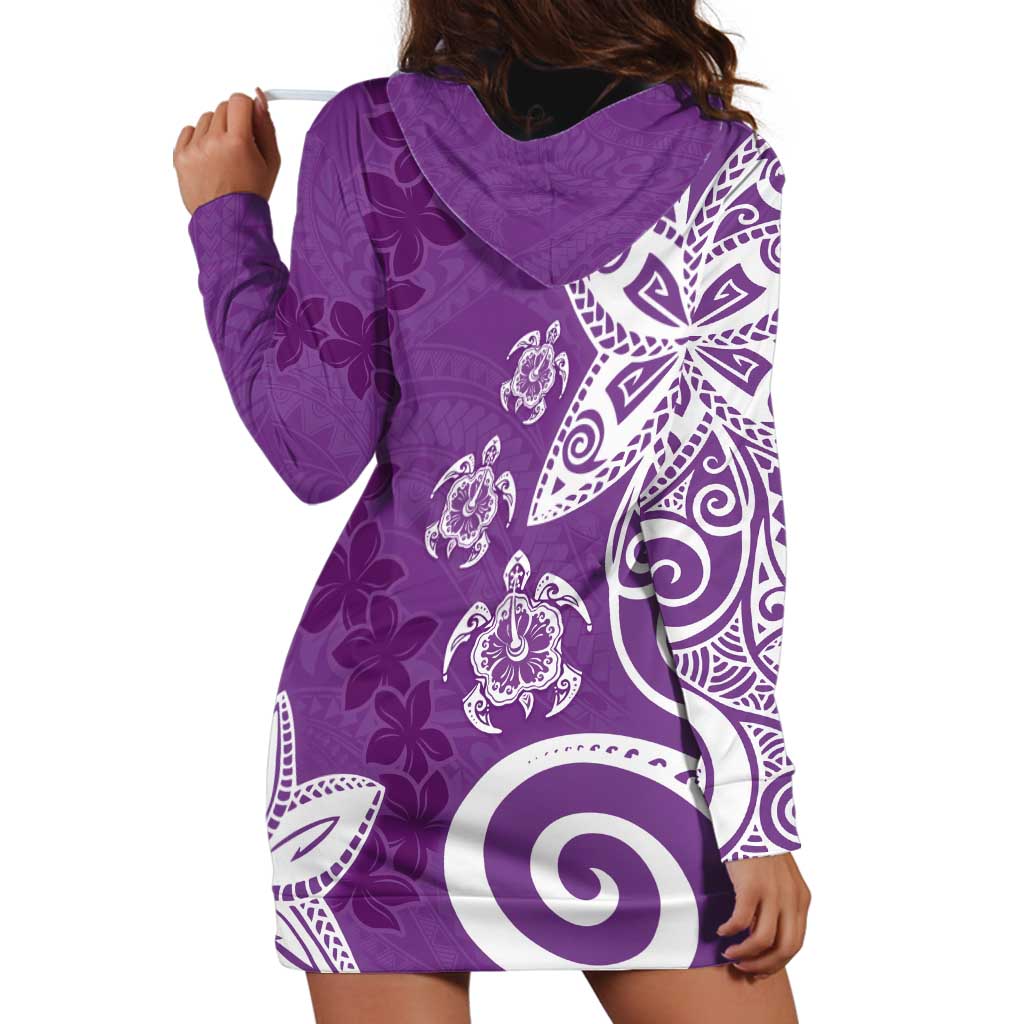Polynesia Hoodie Dress Purple Tribal Turtle Floral Pattern