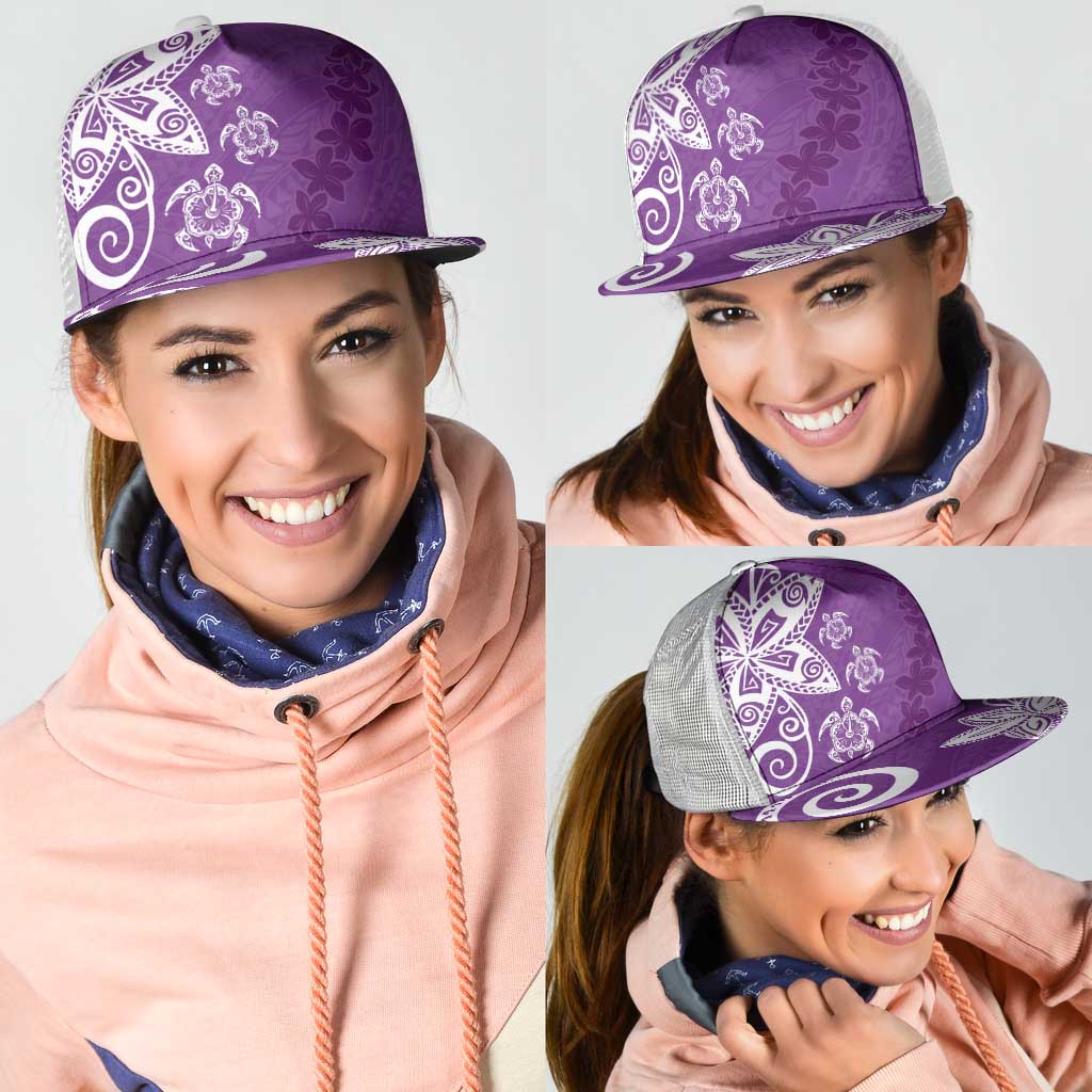 Polynesia Mesh Trucker Cap Purple Tribal Turtle Floral Pattern - Polynesian Pride