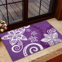 Polynesia Rubber Doormat Purple Tribal Turtle Floral Pattern