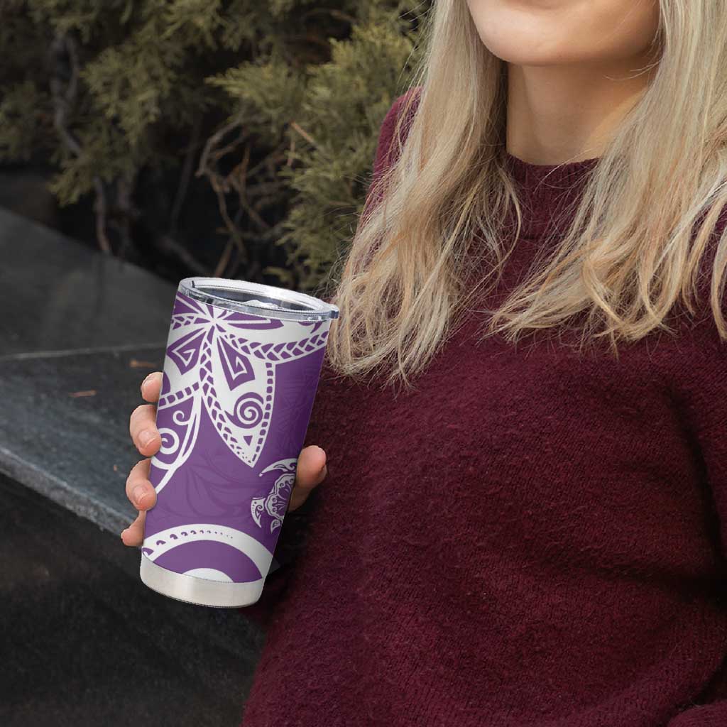 Polynesia Tumbler Cup Purple Tribal Turtle Floral Pattern