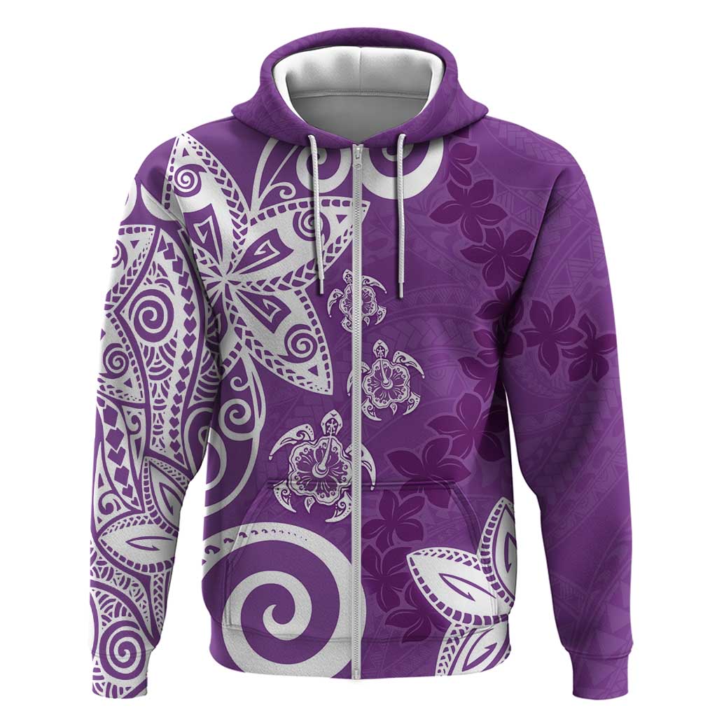 Polynesia Zip Hoodie Purple Tribal Turtle Floral Pattern LT05 Zip Hoodie Purple - Polynesian Pride