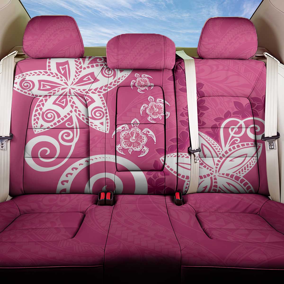 Polynesia Back Car Seat Cover Pink Tribal Turtle Floral Pattern LT05 One Size Pink - Polynesian Pride