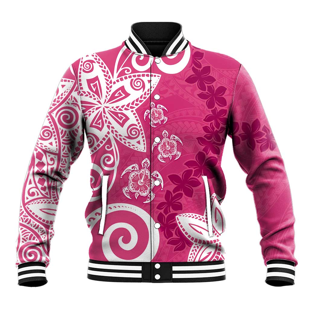 Polynesia Baseball Jacket Pink Tribal Turtle Floral Pattern