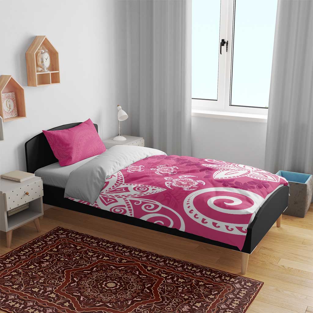 Polynesia Bedding Set Pink Tribal Turtle Floral Pattern