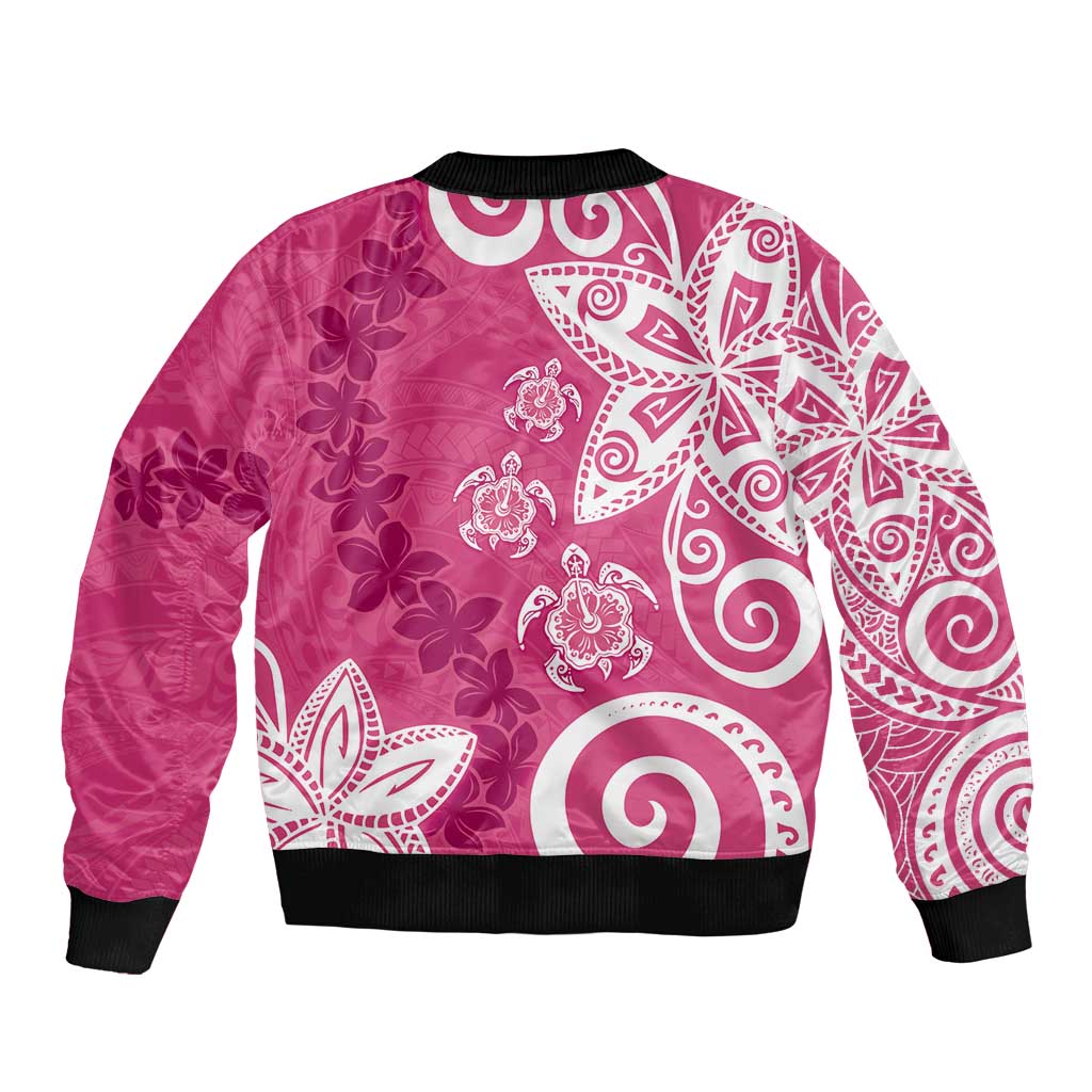 Polynesia Bomber Jacket Pink Tribal Turtle Floral Pattern