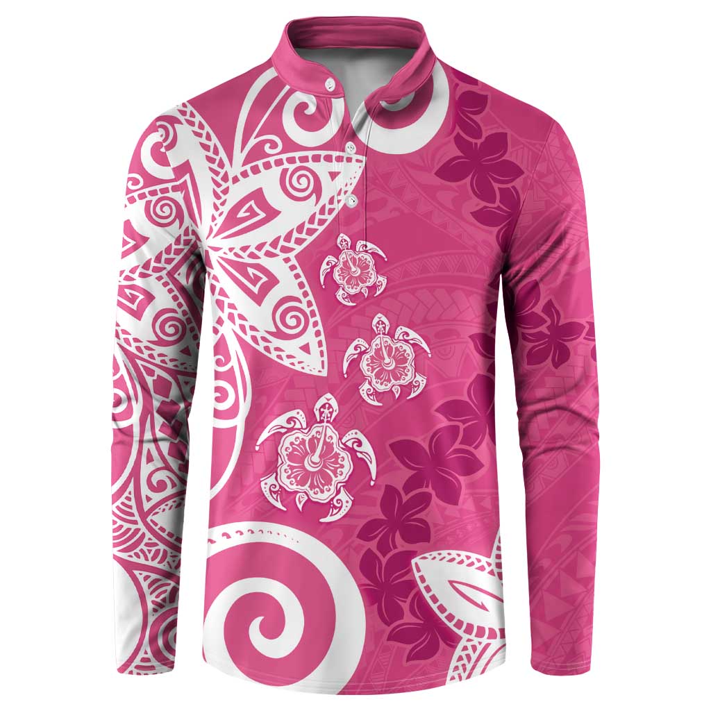 Polynesia Button Sweatshirt Pink Tribal Turtle Floral Pattern LT05 Pink - Polynesian Pride