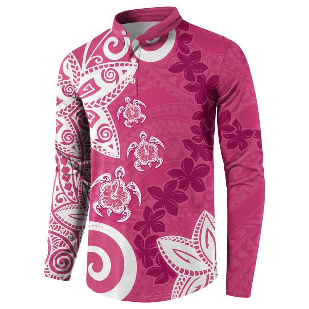 Polynesia Button Sweatshirt Pink Tribal Turtle Floral Pattern