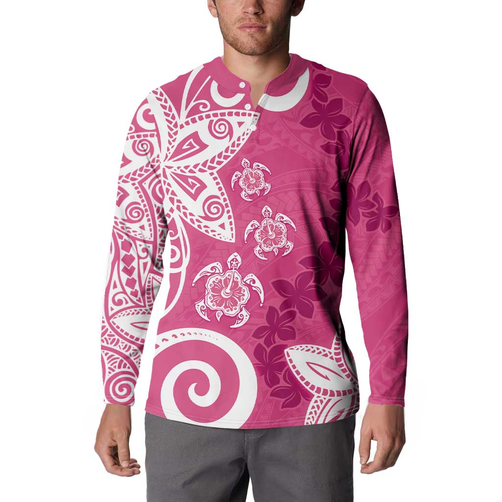 Polynesia Button Sweatshirt Pink Tribal Turtle Floral Pattern