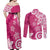 Polynesia Couples Matching Off Shoulder Maxi Dress and Long Sleeve Button Shirt Pink Tribal Turtle Floral Pattern
