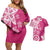 Polynesia Couples Matching Off Shoulder Short Dress and Hawaiian Shirt Pink Tribal Turtle Floral Pattern